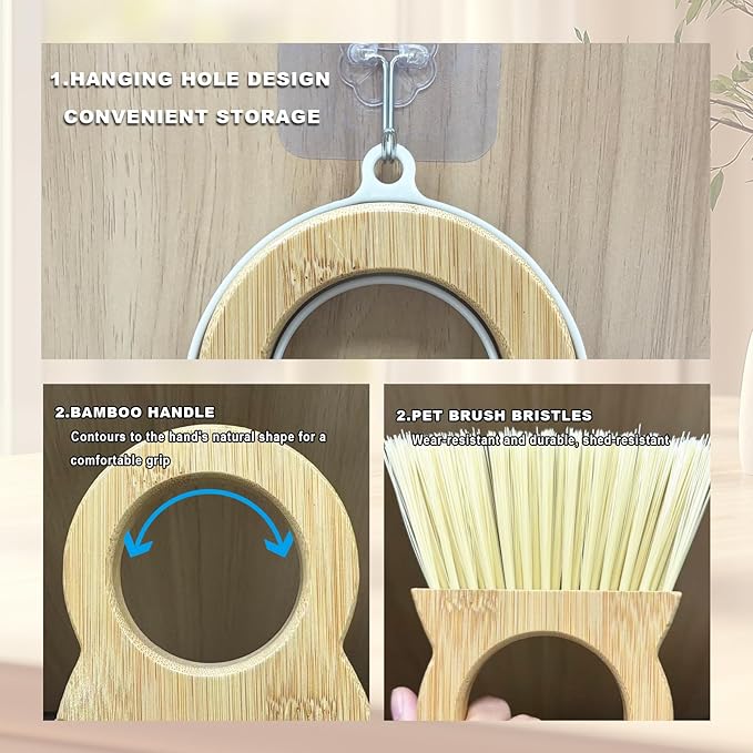 Mini Broom and Dustpan Set - Compact Bamboo Handle Cleaning Kit with Mini Dustpan Brush for Countertops, Tables, Desks - Small Dust Pan and Broom Combo for Tiny Spaces (White)