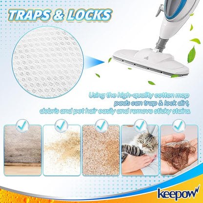 KEEPOW Heavy-Duty Steam Mop Pads for PurSteam ThermaPro 10-in-1, Extra Thick & Highly Absorbent Microfiber, Washable Reusable Replacement Pads for Deep Cleaning - 4 Pack
