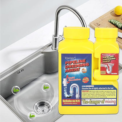 Drain Cleaner Powder, Pipe Cleaning Agent for Kitchen Sink, Bathroom, Toilet and Floor Drains, Quick Action Pipeline Cleaner for Clogged Drains, Easy-to-Use Household Pipe Cleaning Solution (Yellow)