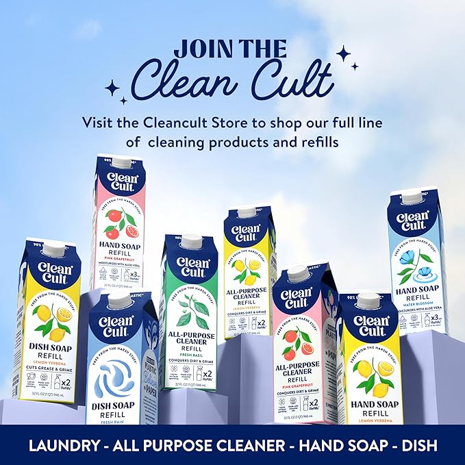 Cleancult - Lemon Verbena - Liquid Dish Soap - Refillable Aluminum Bottle - Dish Soap that Cuts Grease & Grime - 16 oz - 1 Pack
