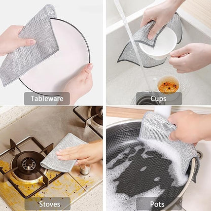 6pcs Multipurpose Wire Dishwashing Rags for Wet and Dry, Non Scratch Wire Dishcloth，Reusable Kitchen Wire Miracle Cleaning Cloths for Dishes, Sinks, Stove Tops