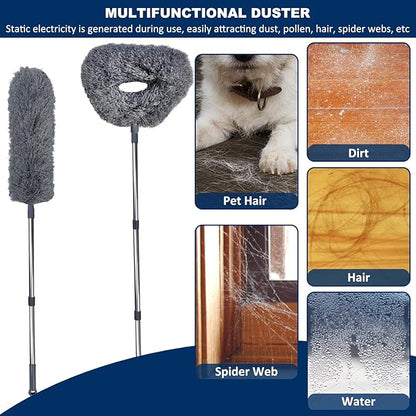 20+ Ft High Reach Ceiling Fan Duster &Microfiber Feather Brush Duster with 3-14 ft Spliceable Pole Microfiber Feather Duster for Spider Web, High Ceiling, Blinds, Furniture Cleaning Tool Kit