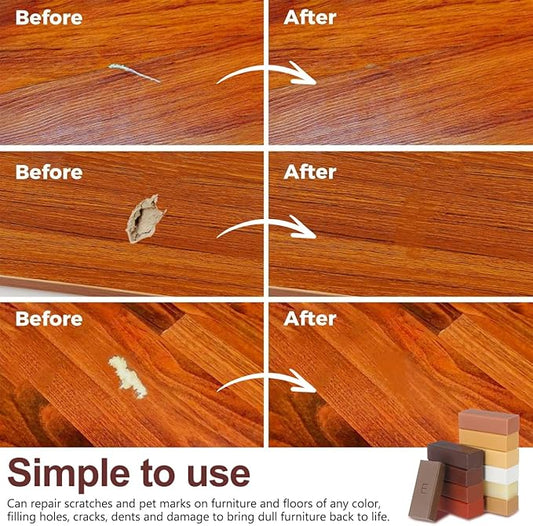 11 pcs Wood Wax Filler Sticks Vinyl Floor Repair Kit Laminate Flooring LVP Hardwood Scratch Remover Melting Wax Blocks for Furniture Cabinet Hole Dent Repair