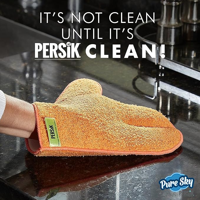 persik Pure-Sky Microfiber Glove Dusting Mitt - Ultra Microfiber Cleaning Cloth Glove - JUST ADD Water No Detergents Needed - Use for Cleaning Furniture, Home