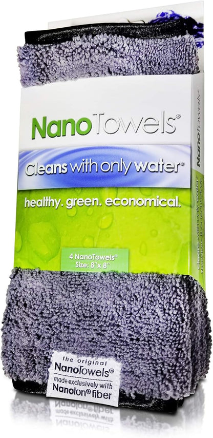 Life Miracle Nano Towels Minis - Amazing Eco Fabric that Cleans Virtually Any Surface with Only Water. Travel Size. No More Paper Towels Or Toxic Chemicals. 4-Pack (8x8, Grey)