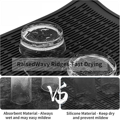 ZLR Large Silicone Dish Drying Mat (16" x 18") - XL Heavy Duty Drainboard Mat for Pots, Pans & Family Loads - Heat Resistant Trivet & Counter Protector, Easy Clean (Black)