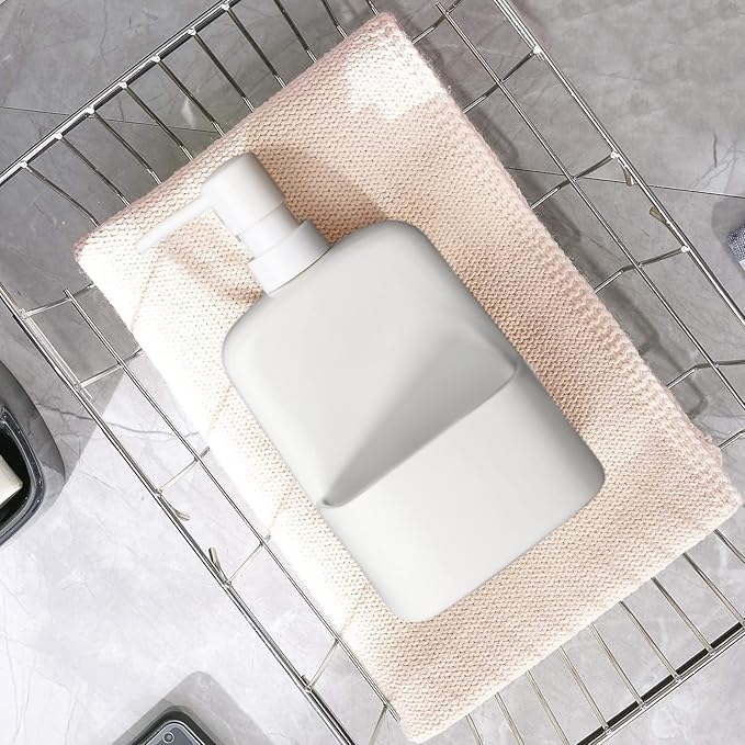 Dish Soap Dispenser - Kitchen Soap Dispenser with Sponge Holder Matte Ceramic Soap Daddy Dispenser 20oz for Kitchen (Matte White)