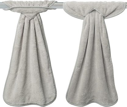 R HORSE 4Pcs Grey Hand Towels with Hanging Loops, Absorbent Coral Fleece Gray Kitchen Cleaning Dishcloth Soft Thick Oven Dish Cloth Dry Hanging Hand Towel for Kitchen Bathroom