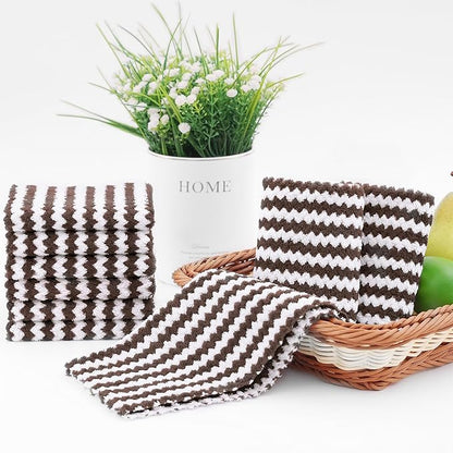Homaxy 18 Pack Kitchen Dish Cloths, Ultra Soft and Absorbent Dish Towels, Reusable Fast Drying Microfiber Cleaning Cloth, Coral Velvet Wave Design no-lint, 10 x 10 inches, Brown