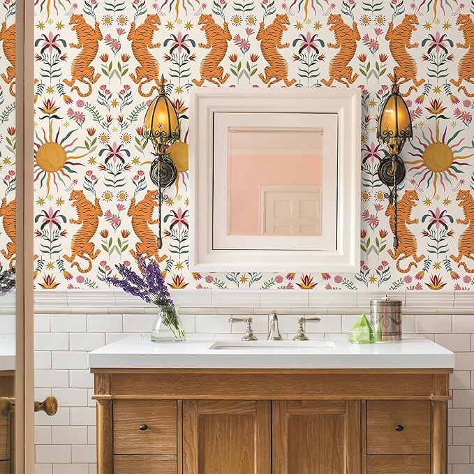 JiffDiff Beige Tiger Peel and Stick Wallpaper - Removable Self Adhesive Wall Paper for Bedroom, Living Room, Nursery Waterproof DIY Wall Decor (17.3" x 120")