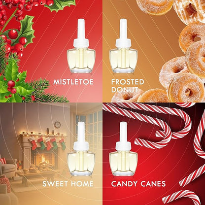 Plug-In Air Freshener Refills 12 Pack – Sweet Home, Frosted Donut, Mistletoe & Candy Canes Scents – for Home & Bathrooms – Compatible with Air Wick & Glade, Not Include Glade Plus