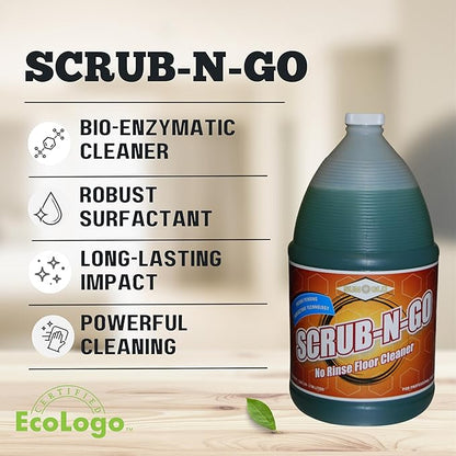 Sun-Glo SCRUB-N-GO - Bio-Enzymatic Multi-Surface Cleaner, No Rinse for Floor Cleaner, Grout Cleaner, and Tile Cleaner, Ideal for Kitchen Cleaner - 4x1 Gallon Case