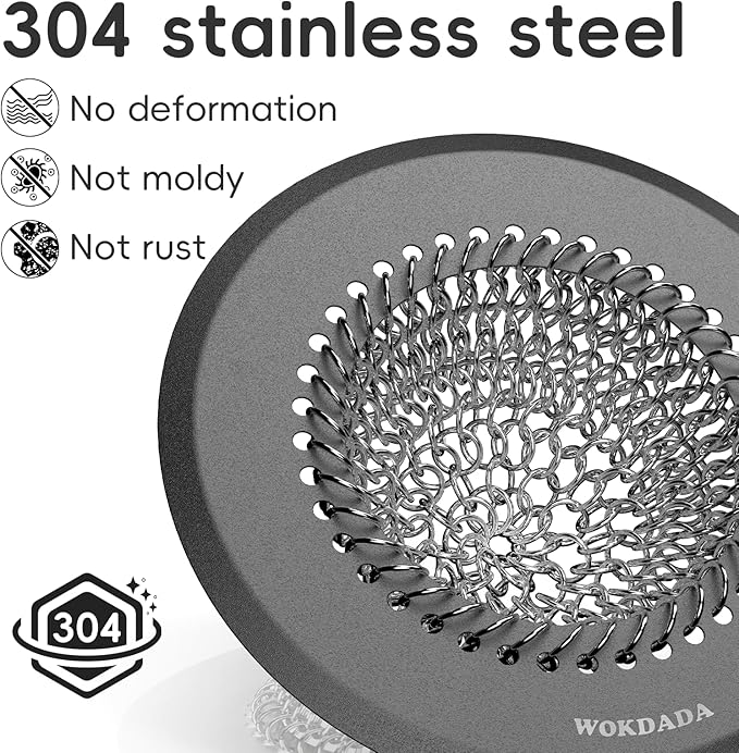wokdada Bathtub Drain Hair Catcher: Fast Drainage Shower Version, Reversible 304 Stainless Steel Protector. Fits Pop-Up & Regular Bathroom Drains (Dark Gray)