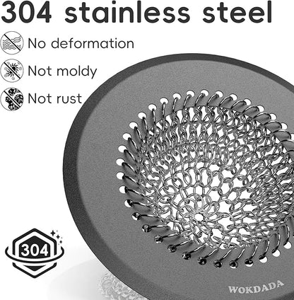 wokdada Bathtub Drain Hair Catcher: Fast Drainage Shower Version, Reversible 304 Stainless Steel Protector. Fits Pop-Up & Regular Bathroom Drains (Dark Gray)