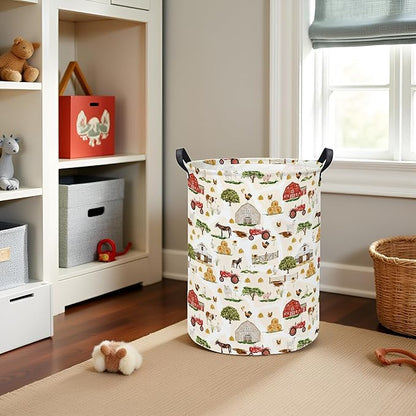Baby Laundry Hamper kids laundry Basket Waterproof Storage Bin for Bedroom Toy Clothes Organizer Basket Woodland Animals Room Décor(Farm)