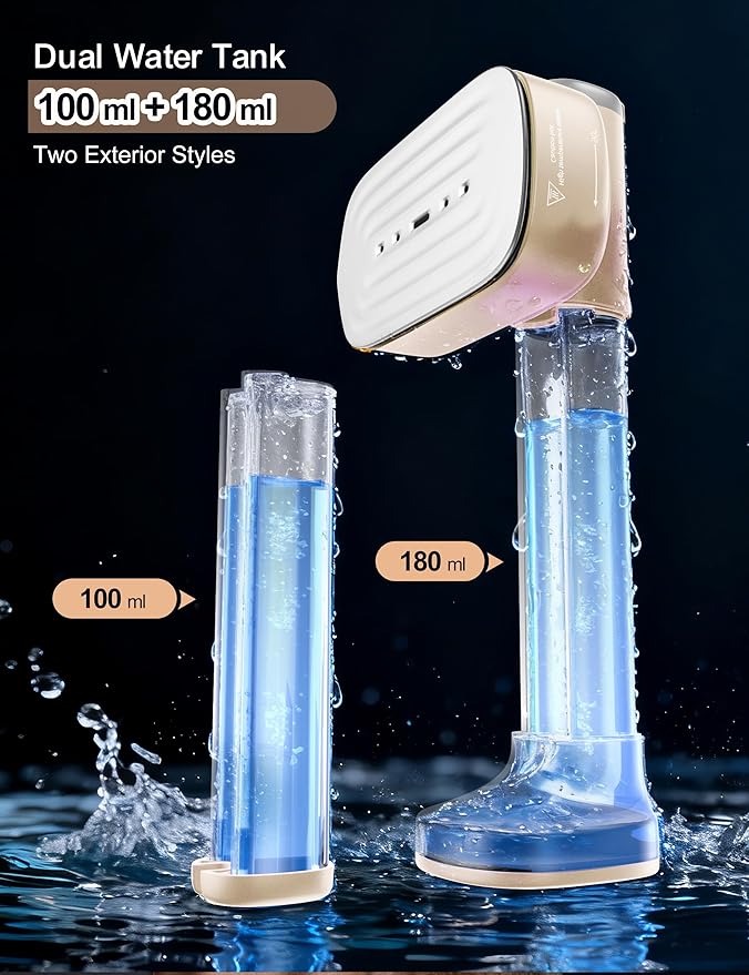 Travel Steamer for Clothes,Sundu Portable Handheld Garment Steamer,15s Fast Heat-up,2 Water Tanks (180 ml and 100 ml),Steamer Ironing Gloves,45 Minutes of Continuous Ironing for Travel,Home(Pale Gold)