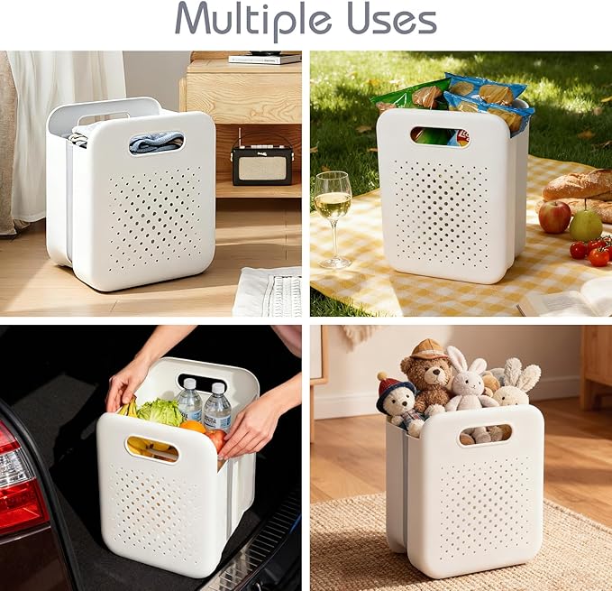 Collapsible Laundry Basket, Space-Saving Wall-Mounted Hamper, Detachable Hanging Organizer for Home, Dorms, RVs, Measures 11.8" x 8" x 14.7" In (White)