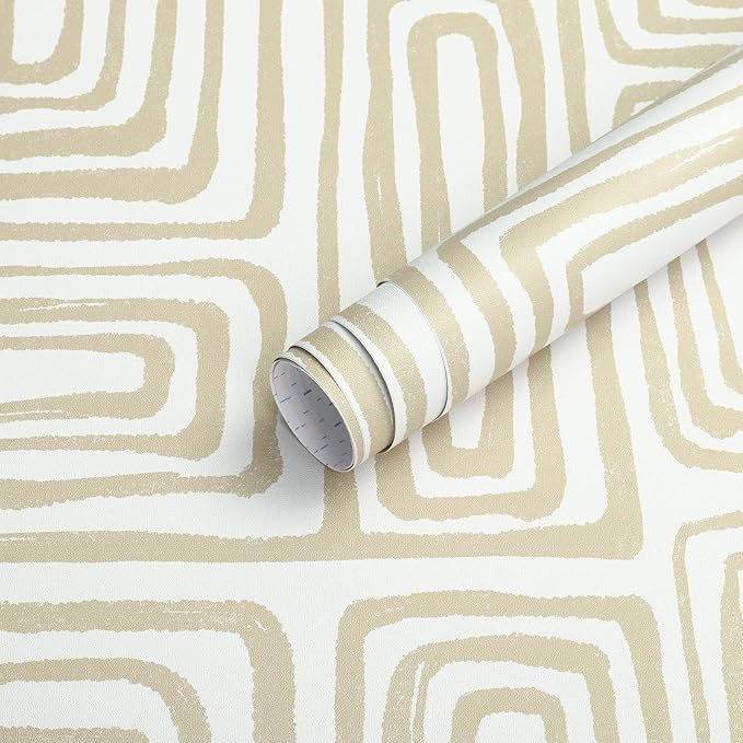 GloryTik Peel and Stick Wallpaper Boho Modern Beige Contact Paper Peel and Stick Wall Paper Removable Self Adhesive Geometric Wallpaper for Bathroom Bedroom Cabinets Decor Vinyl 16.14"x78.7"