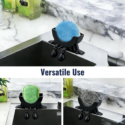 Cute Hanging Sponge Holder with Drainage,3D Printed Kitchen Funny Sponge Stand for Sink,with non-slip pads,Suitable for Scrub Daddy Holder,Keeps Your Sponge Dry Smiling (Black)