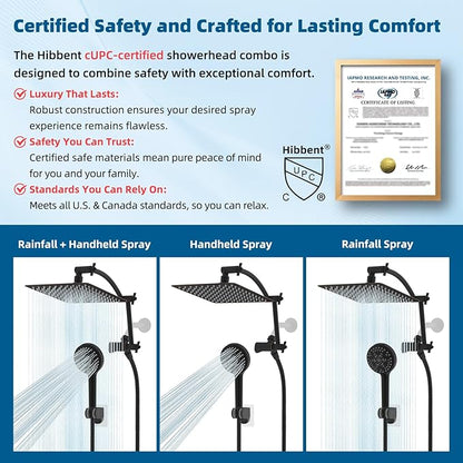 Hibbent All Metal cUPC Certified Shower Head, 10'' High Pressure Rain Shower Head, Handheld Showerhead Combo with 16'' Adjustable Extension Arm, 10 Sprays, 71'' Hose, Shower Holder, Oil Rubbed Bronze