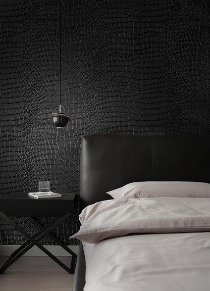 Peel and Stick Wallpaper Black Crocodile Wall Paper Modern Textured Self-Adhesive Removable Contact Paper Thicken Waterproof Easy to Clean Decorative for Bedroom Bathroom Film 394 "x15.75