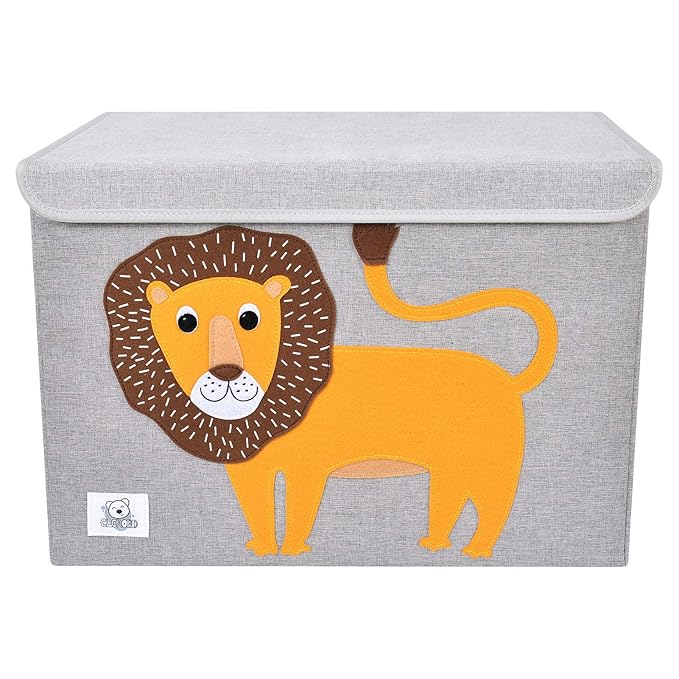 CLCROBD Foldable Large Kids Toy Chest with Flip-Top Lid, Collapsible Fabric Animal Toy Storage Organizer/Bin/Box/Basket/Trunk for Toddler, Children and Baby Nursery (Lion)