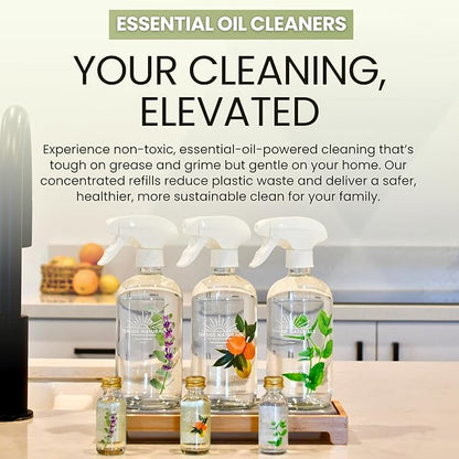 Cleanse Kit – Non-Toxic Bathroom Cleaner with Citrus Essential Oils (Lemon, Grapefruit & Orange) – Refillable Glass Bottle, Plant-Based Deep Clean Formula. 1oz - makes 1 bottle.