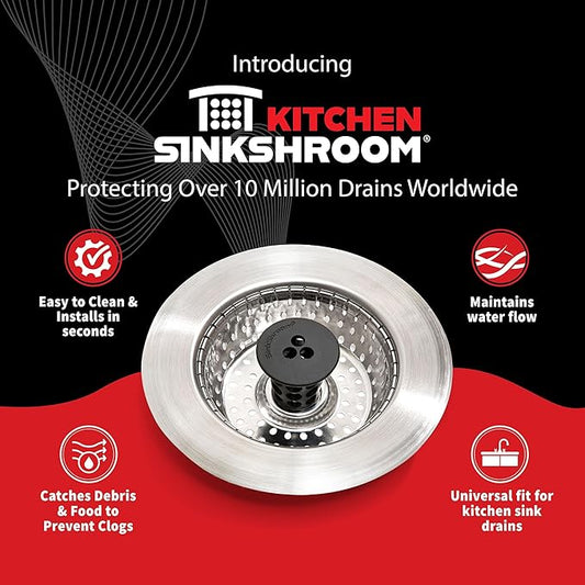 SinkShroom Revolutionary Clog-Free Sink Strainer Basket with Stopper, Stainless Steel