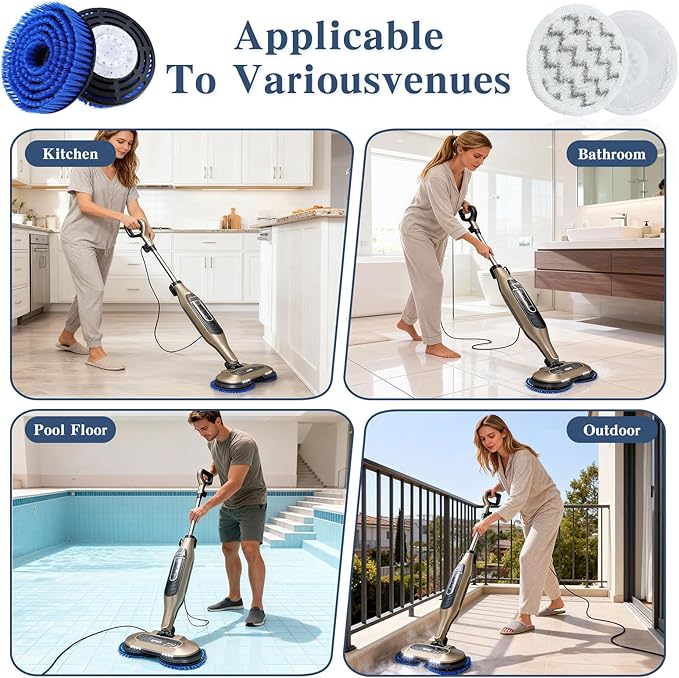 Brush Head for Shark Steam Mop S7000/S7001/S8201 Series Steam Mop Pads Replacement - Upgrade Brush Heads with Nylon Bristles, Deep Clean Hardwood & Tile Floors, Scratch-Free Polish(2Blue,2Gray)