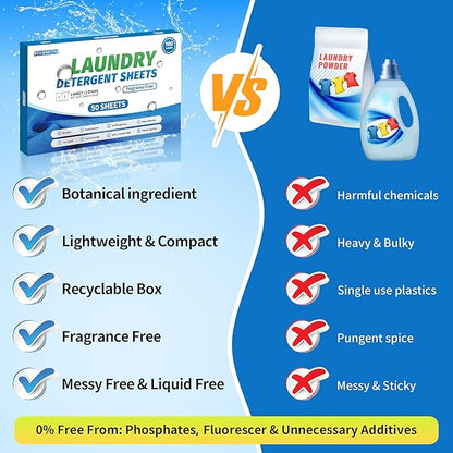 FIXSMITH Laundry Detergent Sheets - 100 Loads (50 Sheets) Fragrance Free - Hypoallergenic,Unscented,Eco Friendly Laundry Detergent Strips Concentrated Travel Detergent Sheets.Plastic-Free,Liquidless