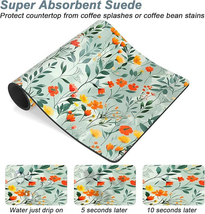 Rnivvi Coffee Mat, 12" x 19" Cute Coffee Bar Mats for Espresso Machine Station Accessories and Organizer, Hide Stain Rubber Backed Absorbent Dish Drying Pad for Kitchen Counter, Abstract Flowers