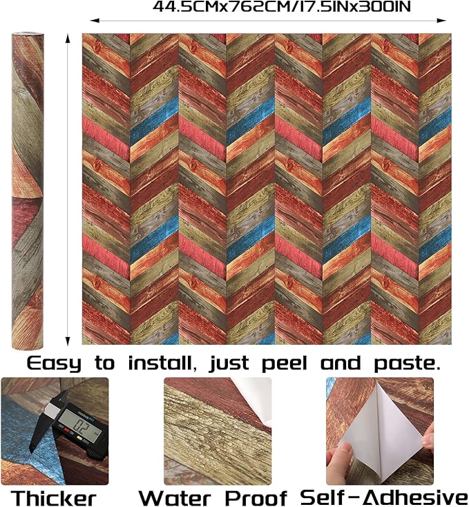 Peel and Stick Wallpaper Wood Panel Wall Paper - 17.5 x 300 Inch Self Adhesive Wallpaper Peel and Stick, Easy to Paste Wall Contact Paper for Stand Liner, Table and Door Makeover Decor