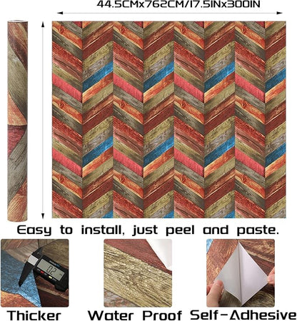 Peel and Stick Wallpaper Wood Panel Wall Paper - 17.5 x 300 Inch Self Adhesive Wallpaper Peel and Stick, Easy to Paste Wall Contact Paper for Stand Liner, Table and Door Makeover Decor