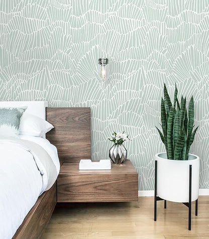 Guvana Green Wallpaper Peel and Stick Modern Sage Green and White Contact Paper Coastal Tropical Wallpaper Boho Striped Removable Waterproof Wall Paper for Bathroom Laundry Room Accent Wall 17.3"×197"