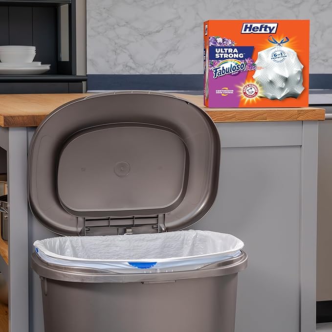 Hefty Ultra Strong 13 Gallon Trash Bags, Tall Kitchen Trash Bags 13 Gallon Size, Resist Leaks, Punctures, and Rips, Continuous Odor Control, White, Fabuloso Scent, 80 Bags