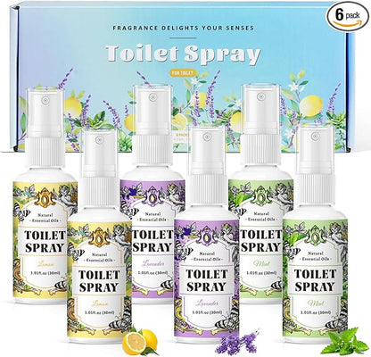SCENTORINI Toilet Spray for Poo Odor Eliminator, Bathroom & Toilet Odor Elimination,Travel Size, 2 Lemon & 2 Lavender & 2 Mint, 1 oz Bottles, Air Freshener Spray for Poop, Home, Travel and Pockets