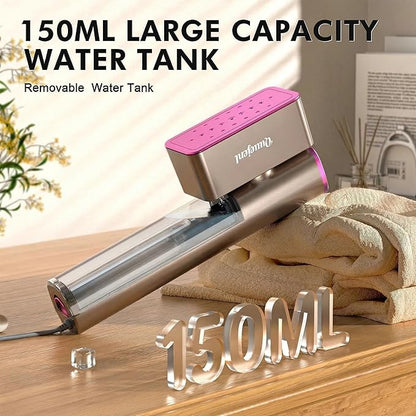 Travel Steamer for Clothes, 100V-240V Portable Iron, 15s Fast Heat Up, 2 in 1 Handheld Steamer & Iron, LED Display, 150ml Large Water Tank, Compact Travel Size Ideal for Worldwide & European Use