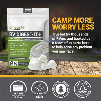 Unique RV Digest-It+ Extra-Strength RV Toilet Treatment Pod - Liquifies Waste and All Brands of Toilet Paper - Eliminates Odors at the Source (16 Pods)