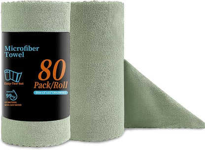 Jessy Home 80 Pack Microfiber Cleaning Cloth Roll Reusable Paper Towels 12"x12" Tear Away Cloth, Microfiber Towels for Cars, Wash Cloths, Lint Free Rags for House, Kitchen,Window,Cleaning Supplies