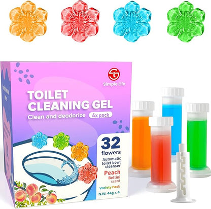 Simple Life Toilet Gel Stamp – Fresh Flower Scent, Anti-Limescale Toilet Cleaner Gel, Deodorizing & Long-Lasting Freshness, 32 Stamps Variety Pack