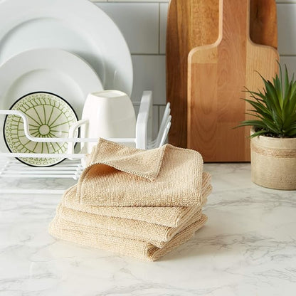 DII Cleaning Collection Soft Highly Absorbent Microfiber, Dishcloth Set, 12x12, Taupe, 6 Piece
