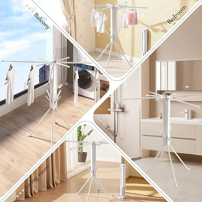 Four-Legged Clothes Drying Rack, Foldable & Collapsible Laundry Drying Rack, Drying Rack Clothing with Sock Clips & 4 Shoe Holders, Space-Saving Rack for Indoor and Outdoor Use