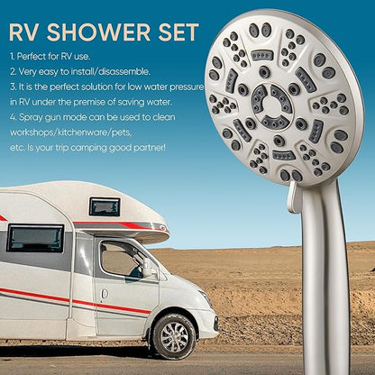 Cobbe 8-Setting Handheld Shower Head with High Pressure Shower Heads - Bathroom Showerhead Set - Detachable Showerhead with 5ft Stainless Steel Hose and Brass Swivel Bracket (Brushed Nickel)