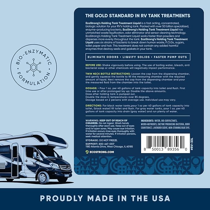 Eco Strong RV Toilet Treatment | RV Black Tank Treatment | RV Holding Tank Digestor, Odor Eliminator, and Cleaner | Perfect for Campers, RVs, Boats, 33 Treatments, Lavender