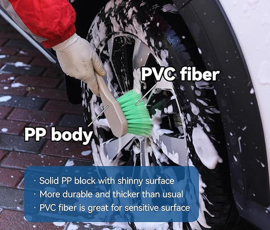 Mr. Detroit - Wheel & Body Brush with Soft PVC Bristles, Durable and Scratch-Free Cleaning Brush for Cars, Trucks, SUVs, Boats, Carpets, Mats