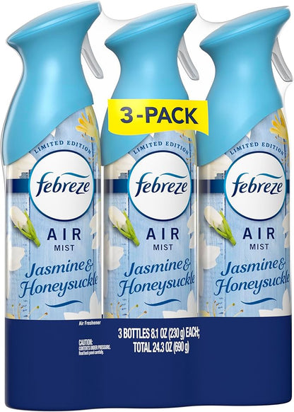 Febreze Air Mist, Air Freshener Spray, Odor Fighting Room Spray, Deodorizer for Home Bathroom Kitchen Office Apartment Dorm Room Classroom, Jasmine & Honeysuckle Scent, 8.1oz (Pack of 3)