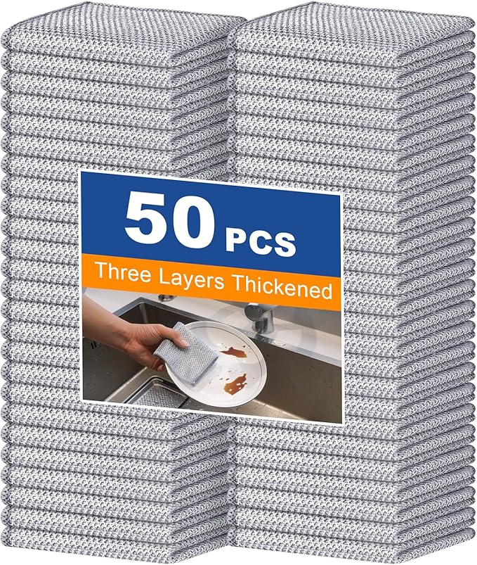 50 Pairs Multipurpose 3-Layer Thickened Steel Wire Dishwashing Cloth – Non-Scratch Metal Cleaning Rag for Wet & Dry Surfaces,Long-Lasting Reusable Kitchen Scrubber for Pots, Pans, and Cookware