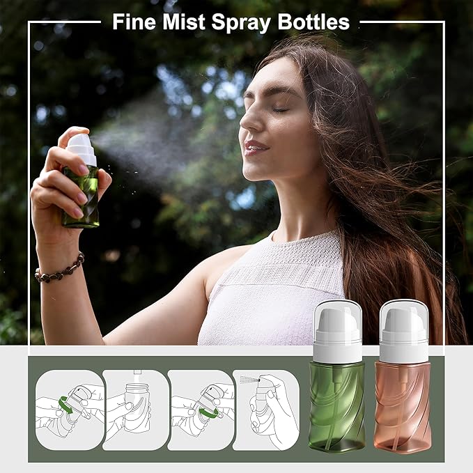 RNOAFMU 2 Pack Small Spray Bottle 2oz/60ml, Travel Size Mini Fine Mist Spray Bottles, Leakproof & Refillable Empty Spray Bottle for Hair, Face, Plant and Cleaning