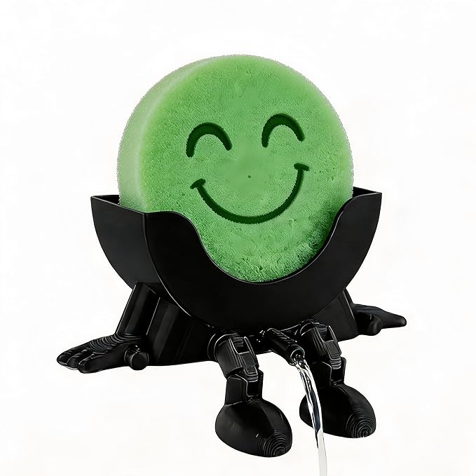 Cute Hanging Sponge Holder, Drainable Kitchen Sink Organizer, Scrub Sponge Stand Storage Rack with Smiley Design, Sink Accessories (Black)