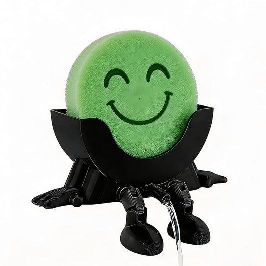Cute Hanging Sponge Holder, Drainable Kitchen Sink Organizer, Scrub Sponge Stand Storage Rack with Smiley Design, Sink Accessories (Black)